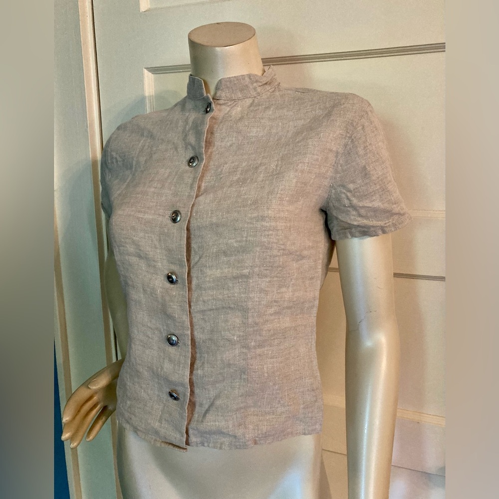 🏯Vintage 1990s J. Jill Ltd. Grey Linen Button Down Shirt, size Petite Small